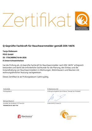 Tanja Riebesam Zertifikat DIN14676 aus 2026